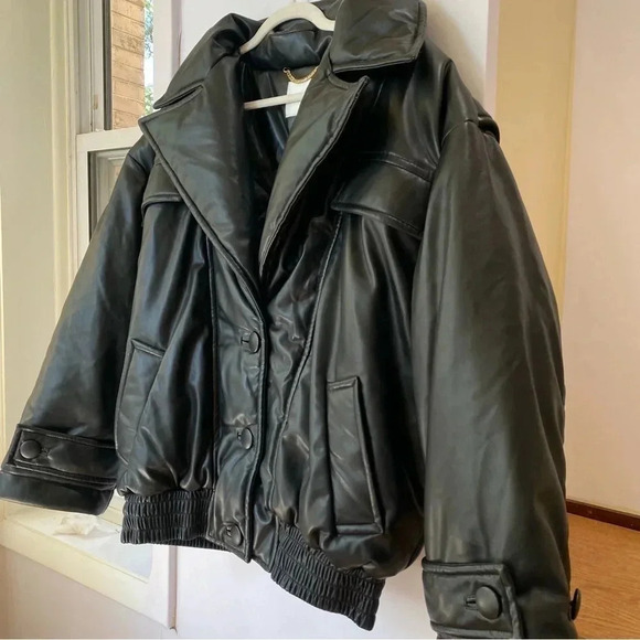 NWT Free People Ronny Kobo Camile Jacket Black Oversized Bomber Faux Leather - Picture 11 of 17